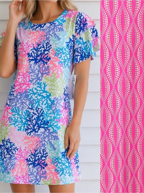 Lulu-B Dresses & Skirts - Lulu B UPF50 Cha Cha Sleeve Dress Pink White Print Resortwear Vacation sk16